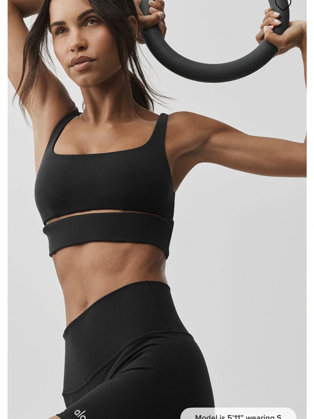 ALO Yoga Black Ribbed Scoop Neck Sports Bra